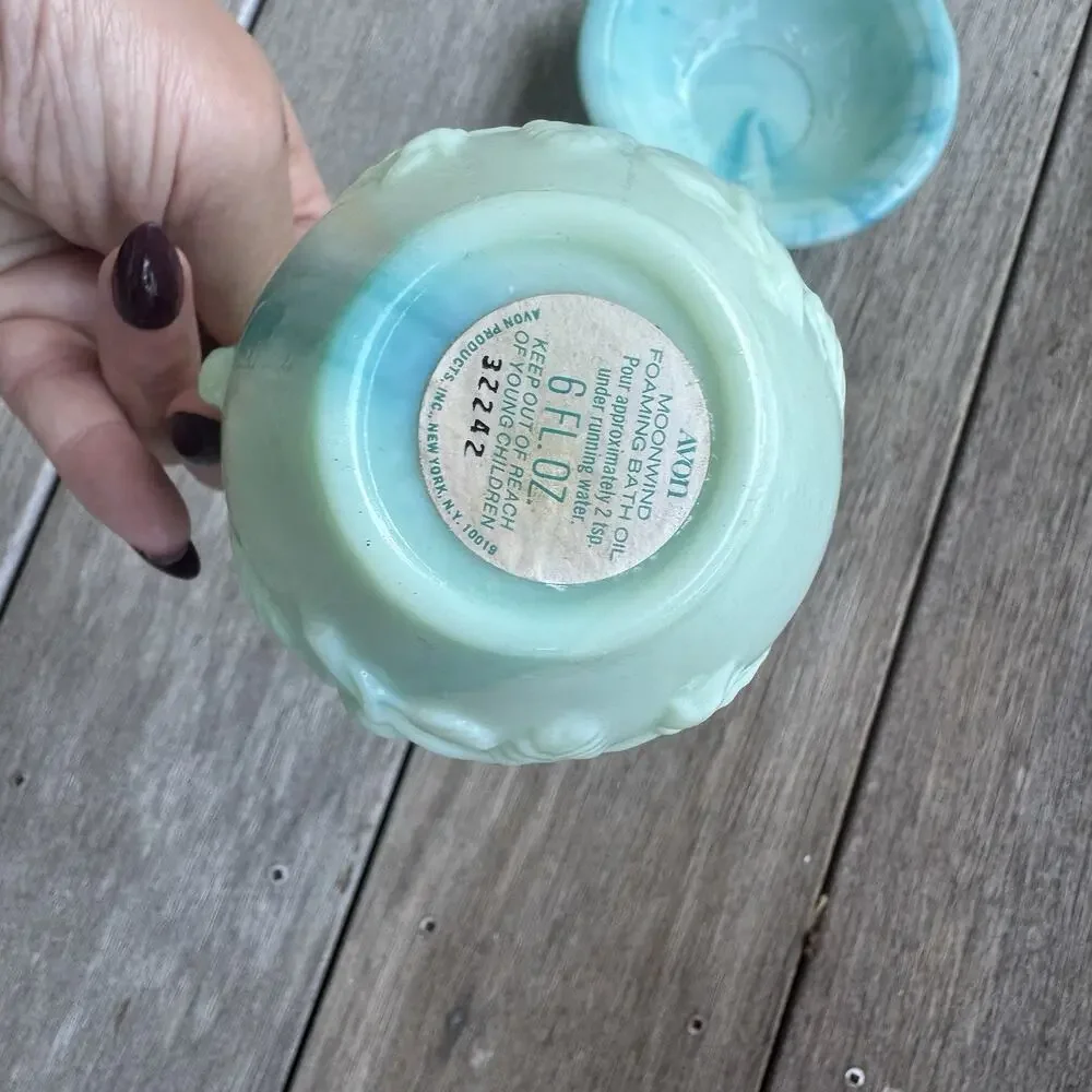 Vintage Avon Jadeite Turquoise Swirl Pitcher w/ Stopper & Basin Dish